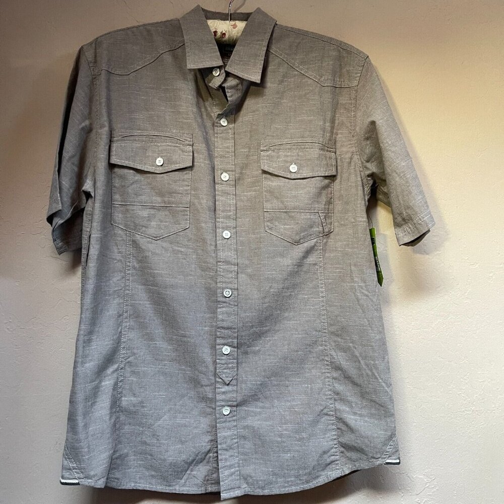 New Rei Mens Button Up Palomar Short Sleeve Hiking Shirt Medium Gray Outdoor